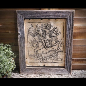 The Devil on horseback woodcut Aged Document Frame not included