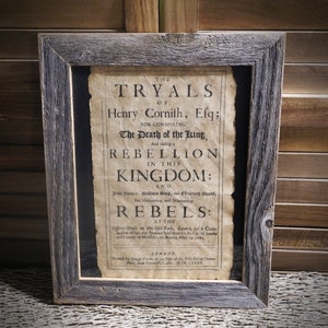 Tryal of Henry Cornith for conspiring the death of the king Aged Document Frame not included King Charles the 1st Execution