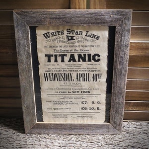 Smaller Titanic White Star Line Advertisement Aged Document Frame not included