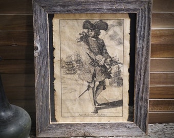 Pirate Bartholomew Roberts Black Bart etch Aged Document Frame not included
