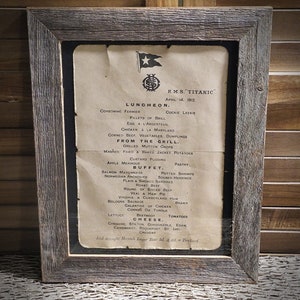 Titanic White Star Line Last Meal Menu Aged Document Frame not included