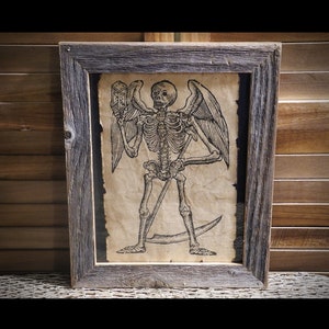 Death with scythe woodcut Aged Document Frame not included