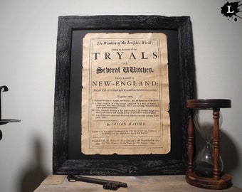 Salem Witch Trials Tryals of Several Witches Aged Document Frame not included Witchcraft Cotton Mather