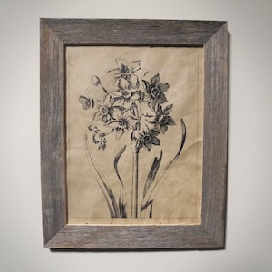 Antiqued Flower Engraving Aged Document Frame not included Primitive Rustic