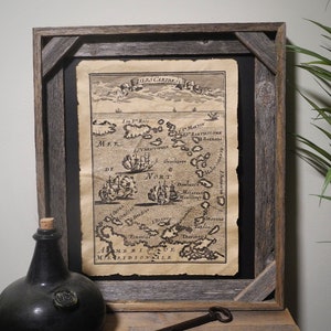 Smaller Caribbean islands Map Etch Pirates Aged Document Frame not included