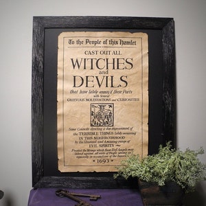 Large Size Cast out all witches and devils Aged Document Frame not included Witchcraft