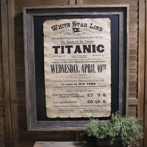 Larger Titanic White Star Line Advertisement Aged Document Frame not included