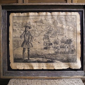 Bartholomew Roberts Pirate Print Black Bart Royal Fortune Aged Document Frame not included