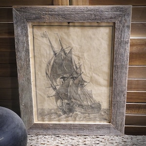 Tall Ship Pirate Ship Etching Aged Document Frame not included