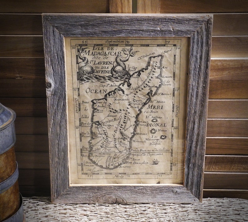 Madagascar Map Etch Pirates Aged Document Frame not included image 1