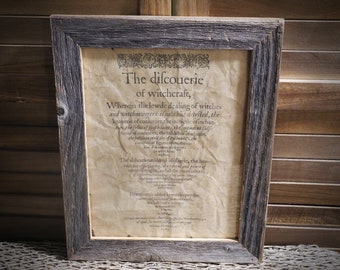 The discouerie of witchcraft Aged Document Frame not included Witchcraft