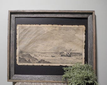 Shipwreck Etch Print Aged Document Frame not included
