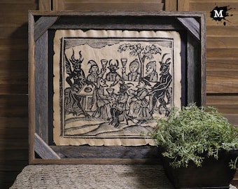 Witchcraft Devil worship wood cut V05 Aged Document Frame not included Witchcraft