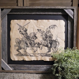 Knights fighting Medieval Aged Document Frame not included