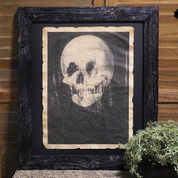 All is Vanity Skull Print Aged Document Frame not included