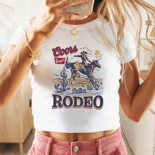 Coors rodeo baby y2k tee, Coors Crop top , Trendy Baby Tee, vintage Vintage Western Cowboy Graphic T-Shirt, Cowboy Baby Tee, Ribbed tee