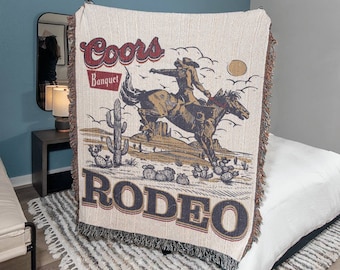 Coors Original Cowboy woven blanket, Western blanket, Rodeo gift for him, Original Coors blanket Gift