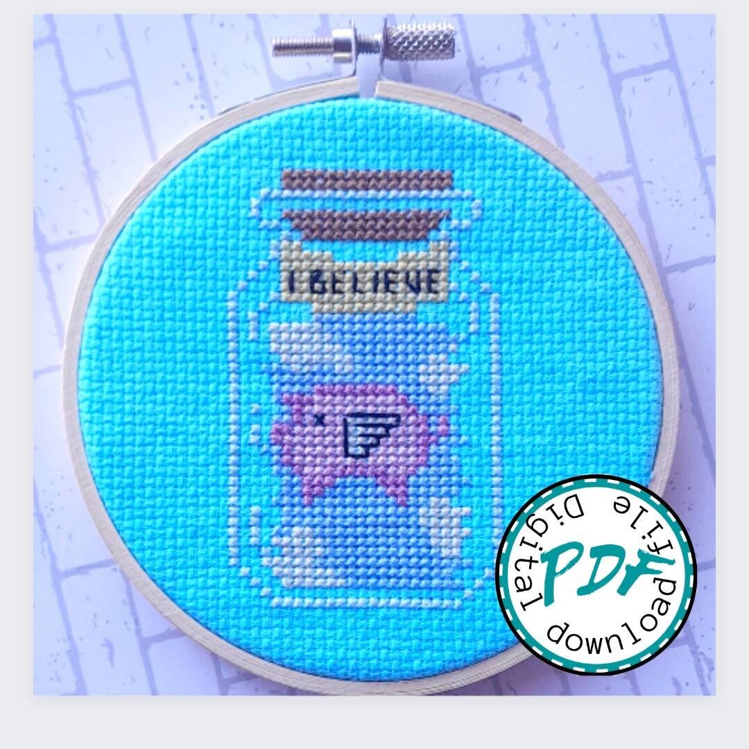 Flying Pig Jar Cross Stitch PDF Pattern I Believe That Pigs Can Fly