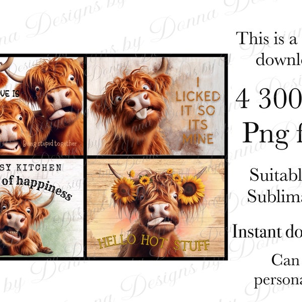 Funny highland Cow faces, sublimation design, kitchen, sublimation cutting, chopping board, placemat, digital png file, instant download