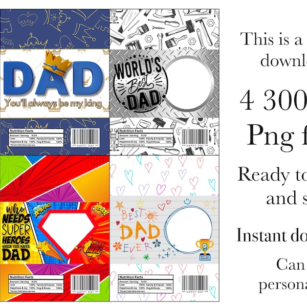 Dad chocolate bar wrapper, birthday, Father’s Day, personalised, printable chocolate wrapper, candy bar wrapper, digital downland, png file