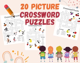 Picture Crossword Puzzle for Kids | INSTANT DOWNLOAD | School Word Games | Dementia Activities | Homeschool Activities | Pediatric Games