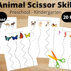 Scissor Skills with Animals | Cutting Skills for Kids | Cutting Practice | Instant Download | Pre-K Activity | Printable Worksheet