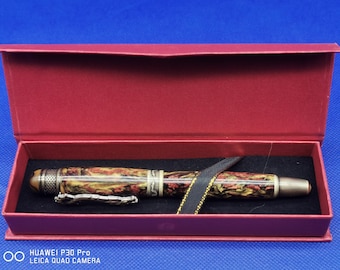 Pluma estilográfica Alumilite Dragon hecha a mano: acabado bronce antiguo