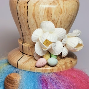 Handcrafted wooden blossom and Easter egg gonk