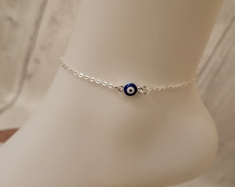 Evil Eye Anklet,Blue Evil Eye Anklet,Gold Dainty Anklet for Woman, Gold Beaded Anklet, Silver evil eye Anklet, Evil Eye Protection Anklet