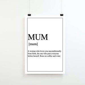 Mum Definition, Mum Definition Print, Family Print, Digital Download, Birthday Gifts, Mother&#39;s Day Gifts, Wall Decor, Decor