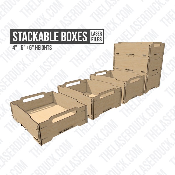 Stackable Boxes | 4" 5" 6" Heights | Storage & Organizing | Laser Cut Digital Files SVG + DXF + More | Glowforge Ready