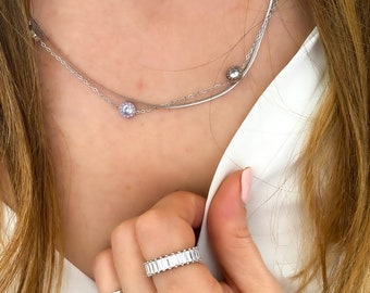 Collier layering chiffres pierres zircone argent waterproof « CEYLY »