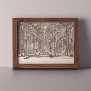 Vintage architectural drawing, DIGITAL DOWNLOAD, gallery wall decor, 18th century art, line art sketch, theater production, vintage etching