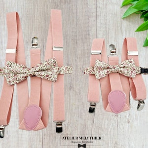 Father and son adult child set of Liberty floral bow ties and pink suspenders Collection Lucien Atelier Melythier image 2