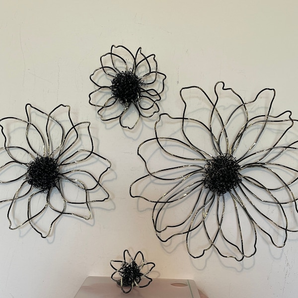 Sold Separately, Black and Gold Colored Aluminum Wire Flower Wall Hangings, Wire Sculpture, Country Wall Decor, Gift for Her, Butterfly