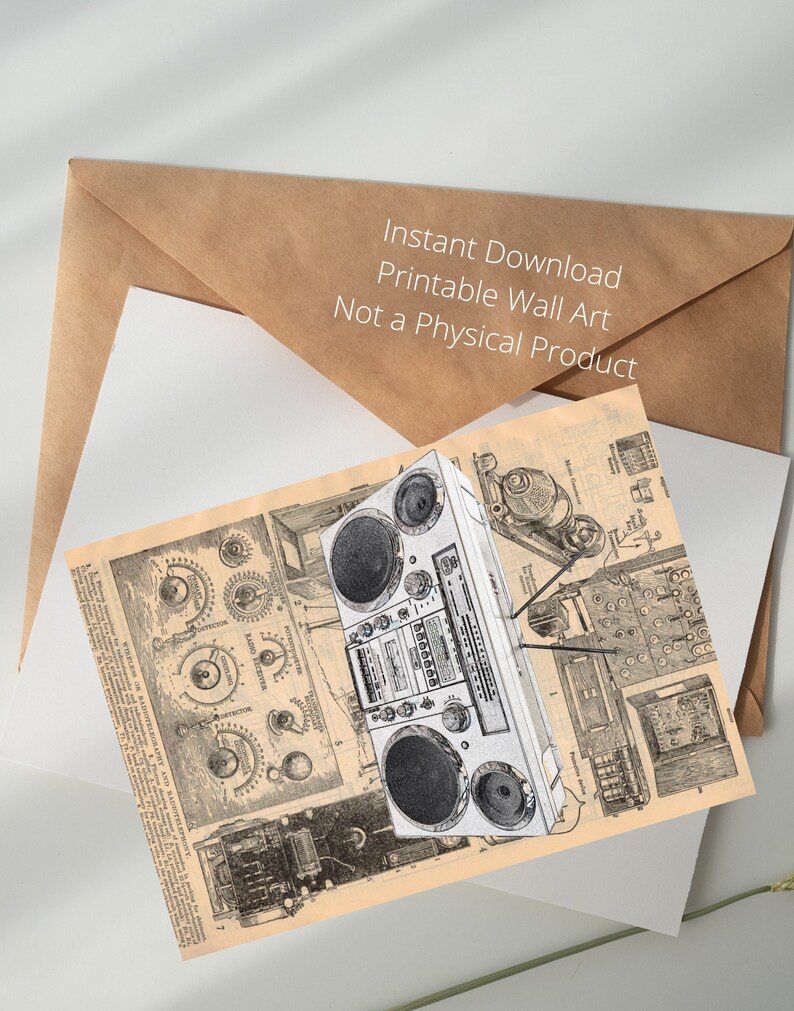 Vintage Boombox on Dictionary Print Printable Wall Art Etsy