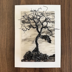 A Tree of Life Greeting Card with Bat, Wire Art, Bonsai Tree, Sympathy, Get Well, Anniversary, Halloween, Any Day You Need to Say I Love You