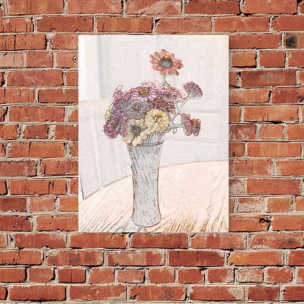 Flowers in a Vase, Printable Wall Art, Digital Download, Country life Art, Farm Life Art, Flowers, Floral