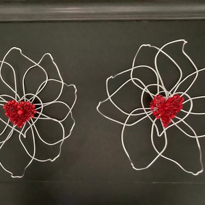 Sold Separately, Wire Flower Wall Hanging with Heart, Wire Art, Home Decor, Flowers, Hearts, Gift For Her, Unique Gift, Valentine&#39;s Day