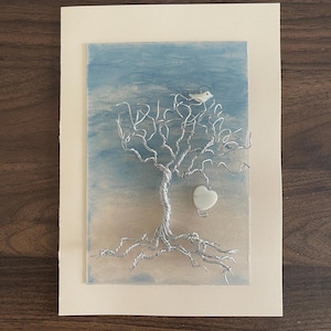 Carte de voeux Arbre de vie, coeur et oiseau, art métallique, bonsaï, sympathie, rétablissement, anniversaire ou tout jour où vous devez dire je t'aime