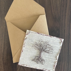 Carte de voeux Arbre de vie, papier dictionnaire, art métallique, bonsaï, sympathie, rétablissement, anniversaire ou tout jour où vous devez dire je t'aime