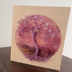 Carte de voeux arbre de vie rose, art métallique, bonsaï, sympathie, rétablissement, anniversaire ou tout jour où vous devez dire je t'aime