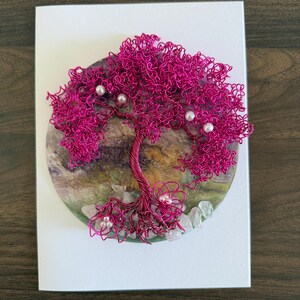 Tarjeta del Árbol de la Vida Rosa, Arte de Bonsái de Alambre