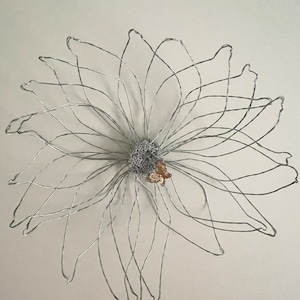 Silver Colored Wire Flower Wall Hanging with Butterfly, Wire Art, Wire Sculpture, Home Decor, Flowers, Gift for Her, Unique Gift