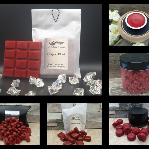 Dragon's Blood scented wax melts • Snap bars and wax crumbles • Scent shots and Aroma Nuggets • 60's Hippie incense scents
