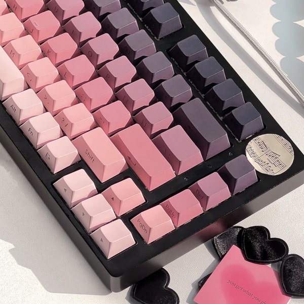 Black Pink Keycaps Set, Gradient Artisan Cherry Keycap set, Cute Jelly Gift Keycaps, Girl Key caps on mechanical keyboard, 135Pcs