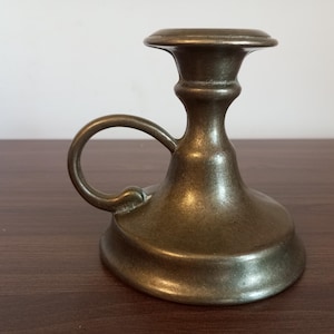 Vintage Solid Brass  Chamber Candlestick Holder with a finger loop. Vintage Brass Heavy Chamberstick.