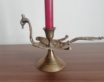 Brass Peacock candleholder for one taper candle. Peacock candlestick holder. Brass Home decor. Vintage brass candleholder.