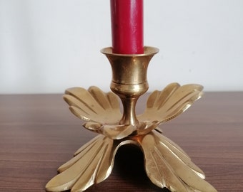 Vintage brass candlestick holder for one taper candle.  Brass Candlestick Holder. Brass flower.