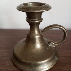 Vintage Solid Brass Chamber Candlestick Holder with a finger loop. Vintage Brass Heavy Chamberstick.